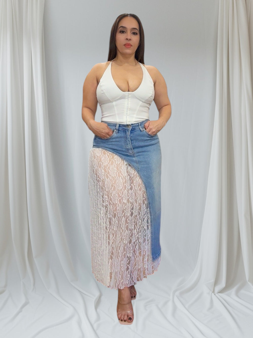 White Denim Luxe Skirt