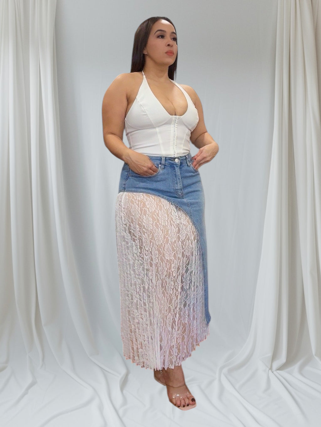 White Denim Luxe Skirt