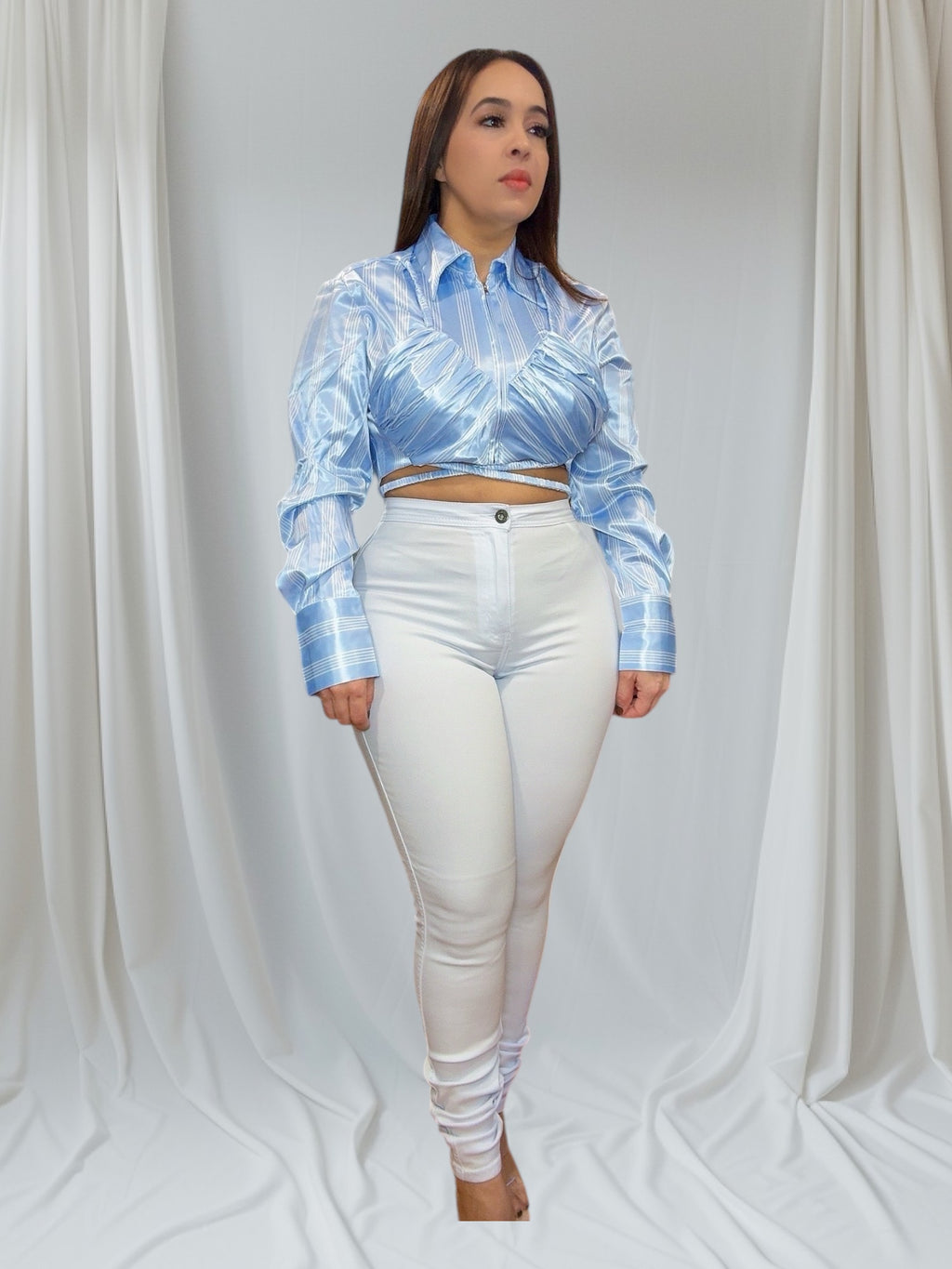 Top largo azul a rayas